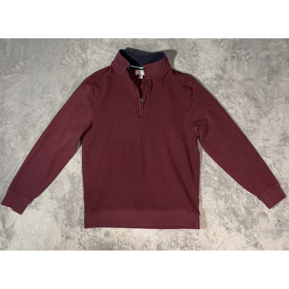 Ted Baker Men's Medium Burgundy Quarter Zip Mock Neck Pullover Sweater Textured